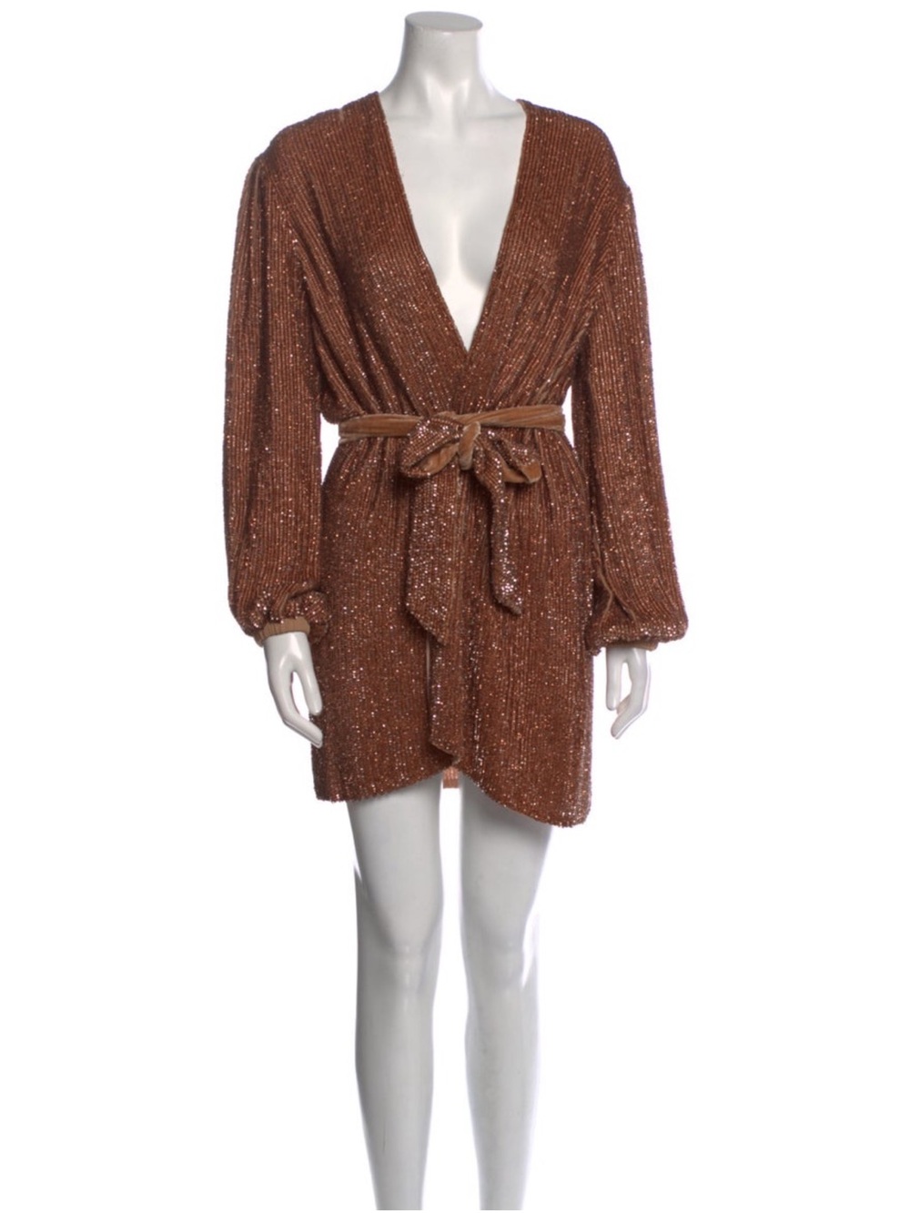 Retrofête V-Neck Sequin Mini Dress XS | Bronze Copper | Velvet Belt |